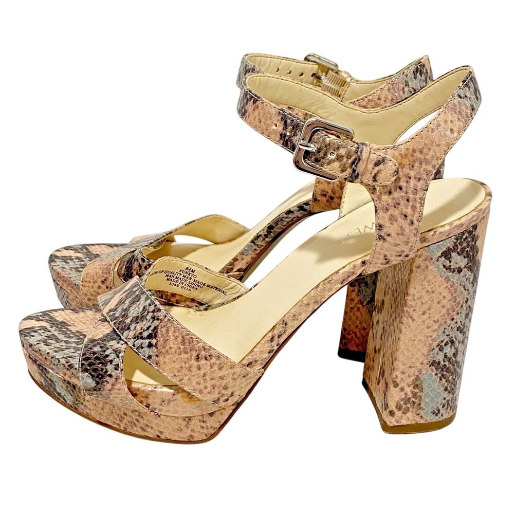 Nine West Funkyo Shoes US 8.5M Faux Lizard Platform High Heel Strappy Sandals